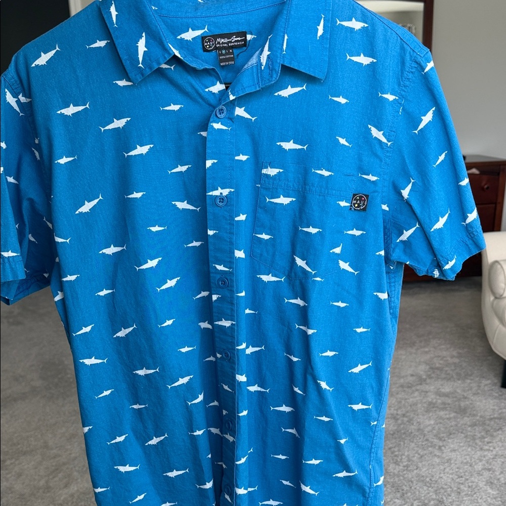 Maui and Sons Blue Shark Print Casual Shirt